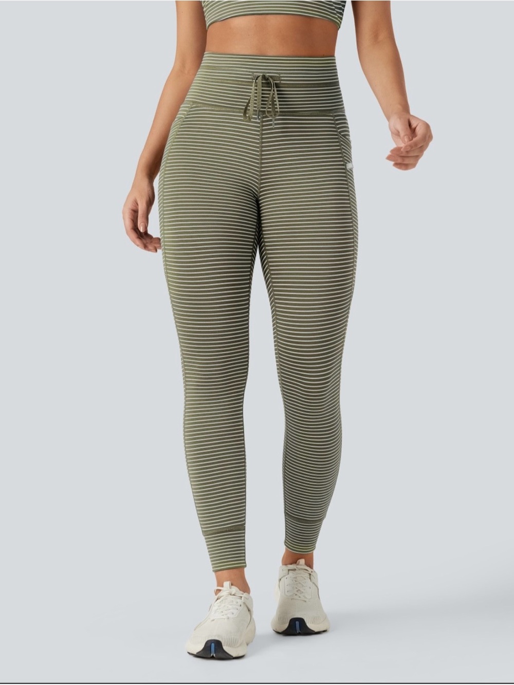 HALARA Olive & White Striped High-Waist Leggings 7/8in